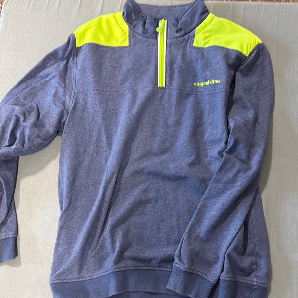 Vineyard Vines Gray and Neon Yellow Pullover